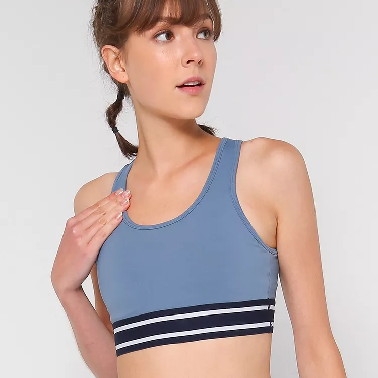 Blue And White Striped Ladies Sports Bra.png